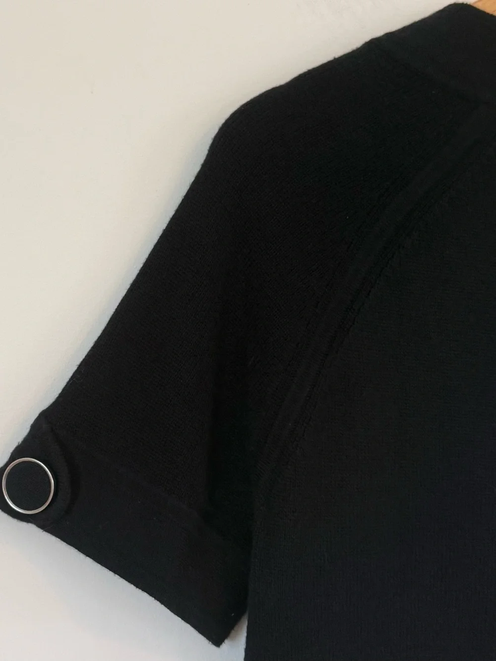BANANA REPUBLIC Black Short Sleeve Structural Knit Sweater Blazer Dark Academia - Picture 10 of 11